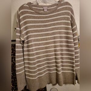 Chicos Sz 0 Womans Striped Brown and White Stripped Sweater Top